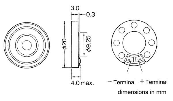 Haut-parleur dynamique compacte d=20mm h= 4mm 80db 0.15w