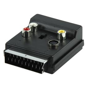 Adaptateur hf-television peritel male / 3 x rca femelle + s-vhs femelle + peritel femelle avec commutateur