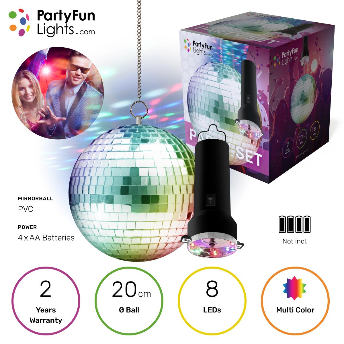 Boule à facettes 20cm avec moteur leds multicolore à piles (4 x aa non incl.)