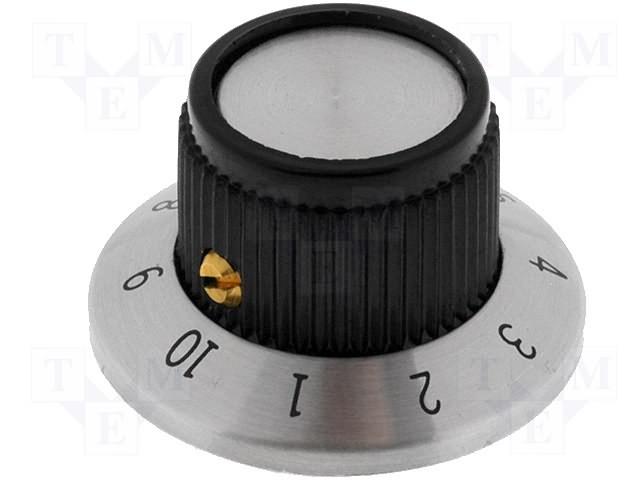 Bouton a jupe gradue 0 a 10 sur axe 6mm d=23mm h=19mm
