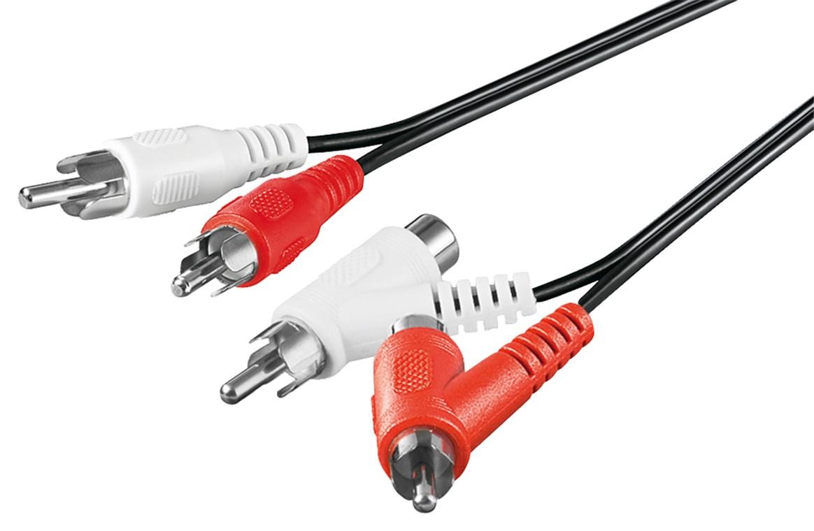 Cable audio stéréo 2 x rca mâle vers 2 x rca mâle + femelle l=1.50m