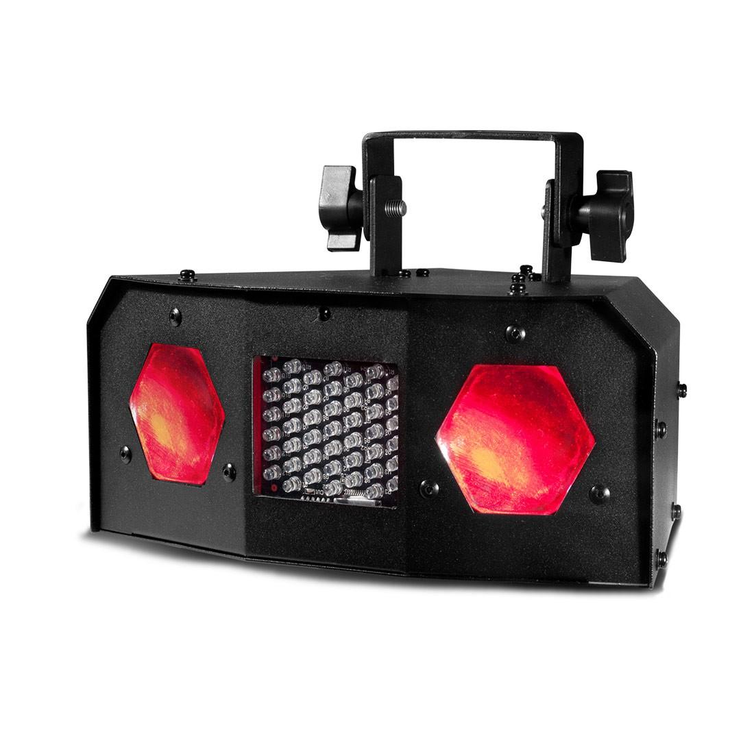 Le dual gem pulse ir est un effet 2-en-1 : c?est un double moonflower à led produisant des faisceaux rouges, verts et bleu