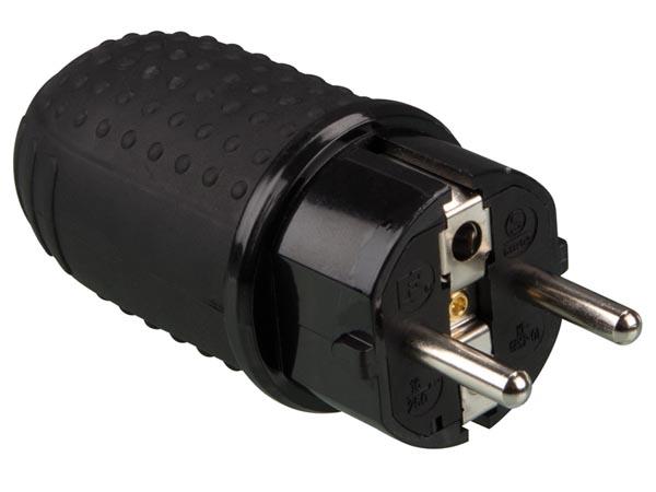 Fiche secteur étanche ip44 mâle 3 poles 16a 250v noir