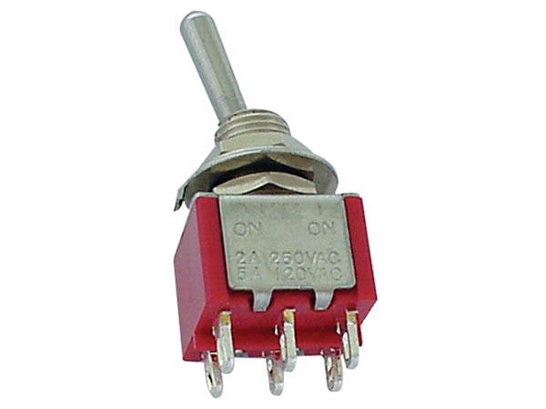 Inter a levier bipolaire fugitif on-off-(on) 3a 250vac percage 6.2mm cosses a souder