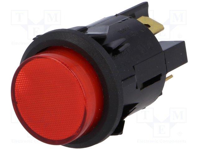 Inter-poussoir (momentané) off - (on ) d=25mm 16a 250vac avec voyant 220v rouge