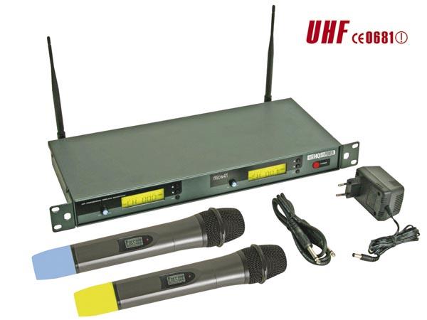 Double microphone pll uhf true diversity sans fil a 8 canaux avec afficheur lcd