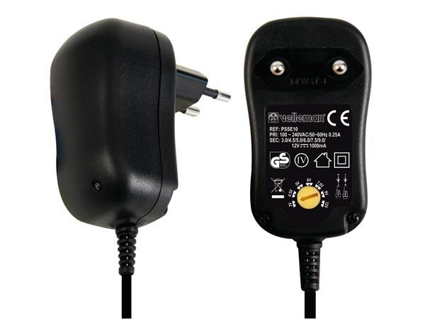 Alimentation 100-240vac / 3/4.5/5/6/7.5/9/12vcc 1000ma avec 6 fiches différentes